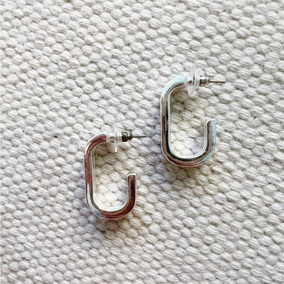 MANGO Silver Ribbed Fluted Hoop Earrings Statement - Picture 2 of 8